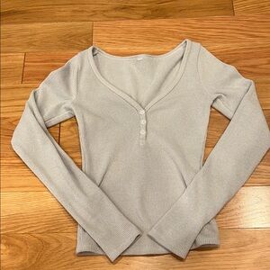 Hollister Light Gray Ribbed Long Sleeve Top